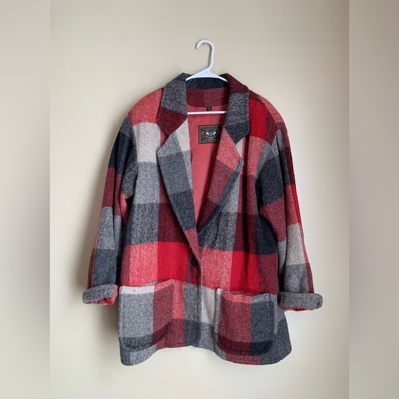 Express wool blend plaid coat, blazer chore barn vintage 80’s jacket - Picture 1 of 11